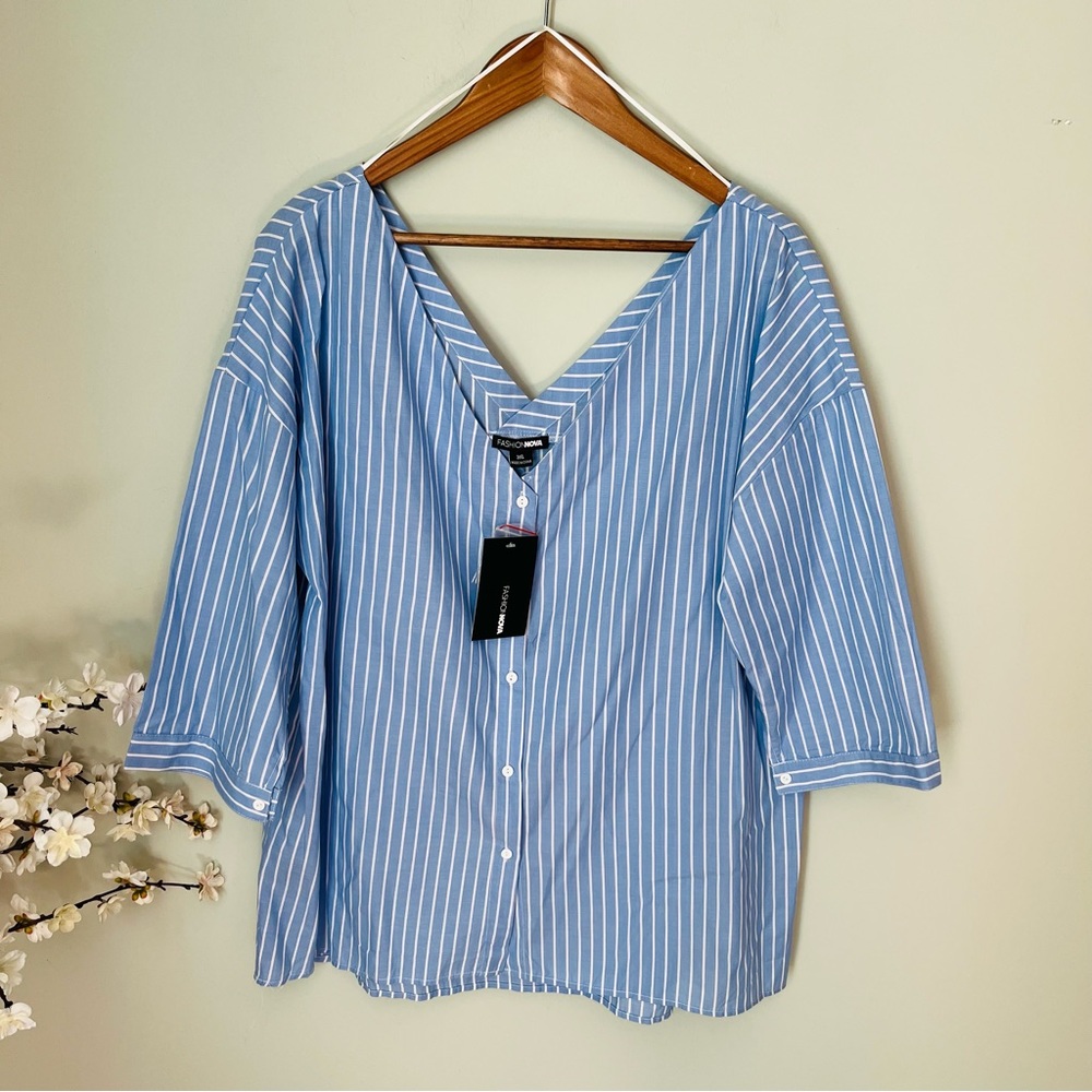 Fashion Nova Striped Blouse NWT Size 3X - Picture 3 of 5